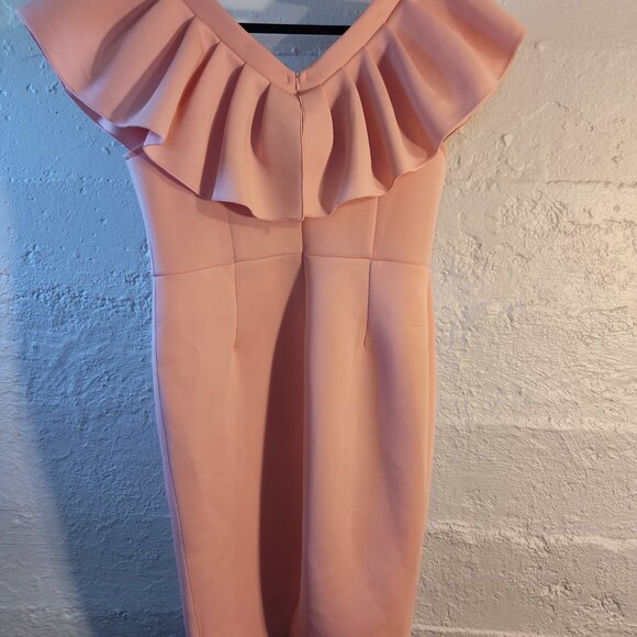 Aomei Peach Bodycon Ruffle Top Bow Zipper Back Scuba Fabric Midi Dress Size 1X - Picture 8 of 11